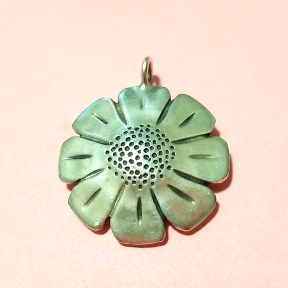 Silver Daisy Pendant Made from Vintage Walking Liberty Half Dollar Coin.